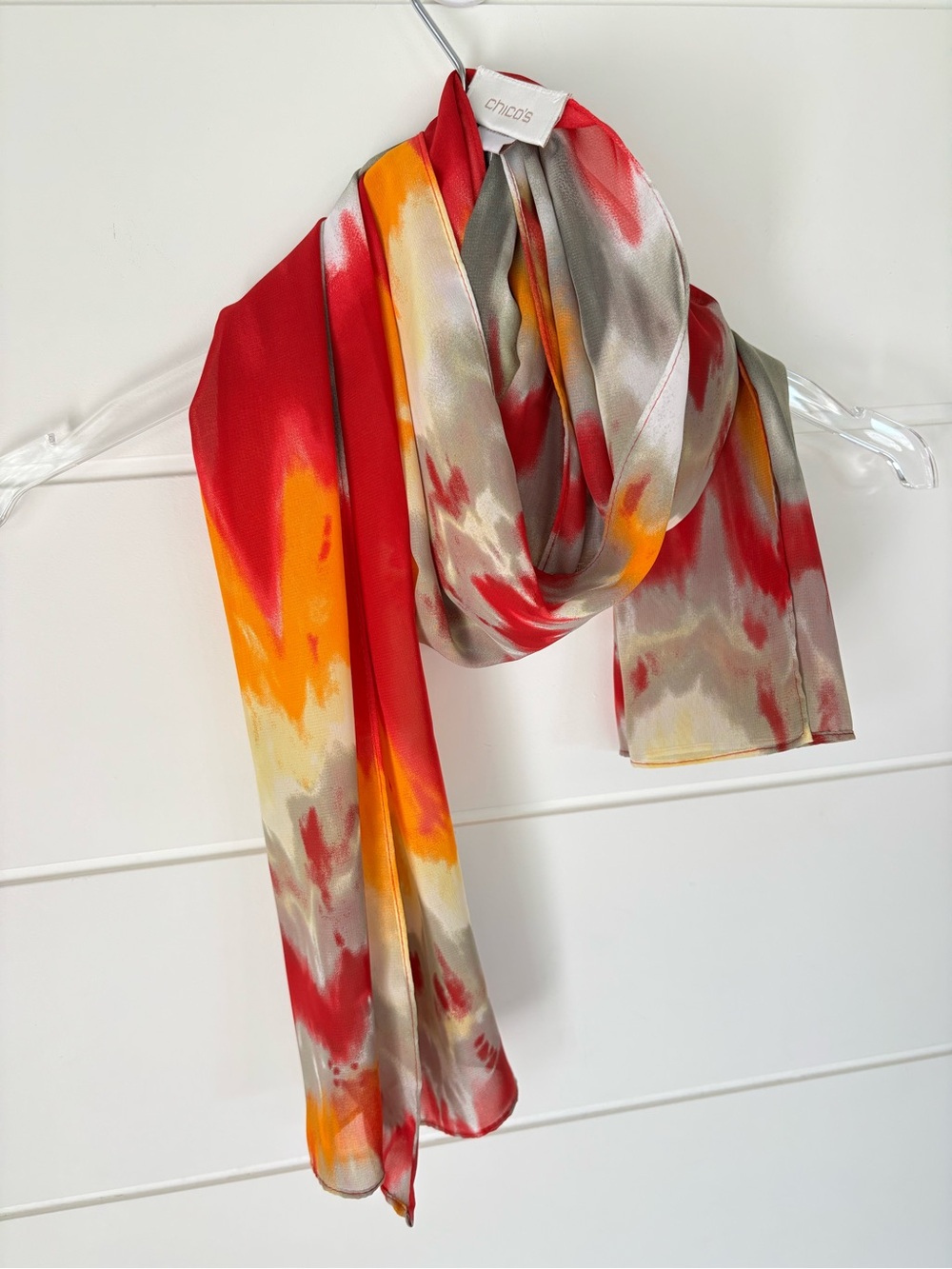 Chico's Caribbean Wave Pink, Yellow and Cream Watercolor Oblong Scarf NEW